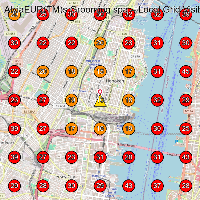 AlviaEUR(TM)s Grooming spa GeoGrid visibility map for Pet Groomer in Hoboken
